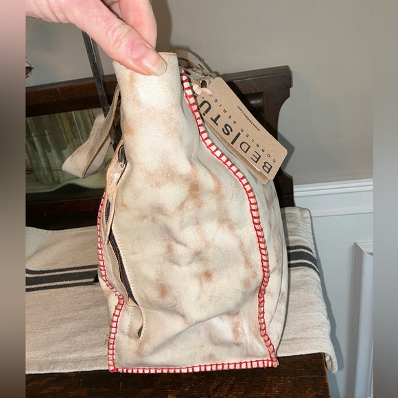 NWT Bed Stu Leather Celindra Shoulder Tote Bag Nectar Lux Red Stitch Retail $305 - Picture 4 of 11